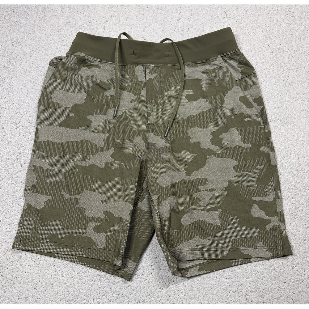 Lululemon THE Shorts Mens Medium Green Camo Knit 9 Inseam Athletic Drawstring